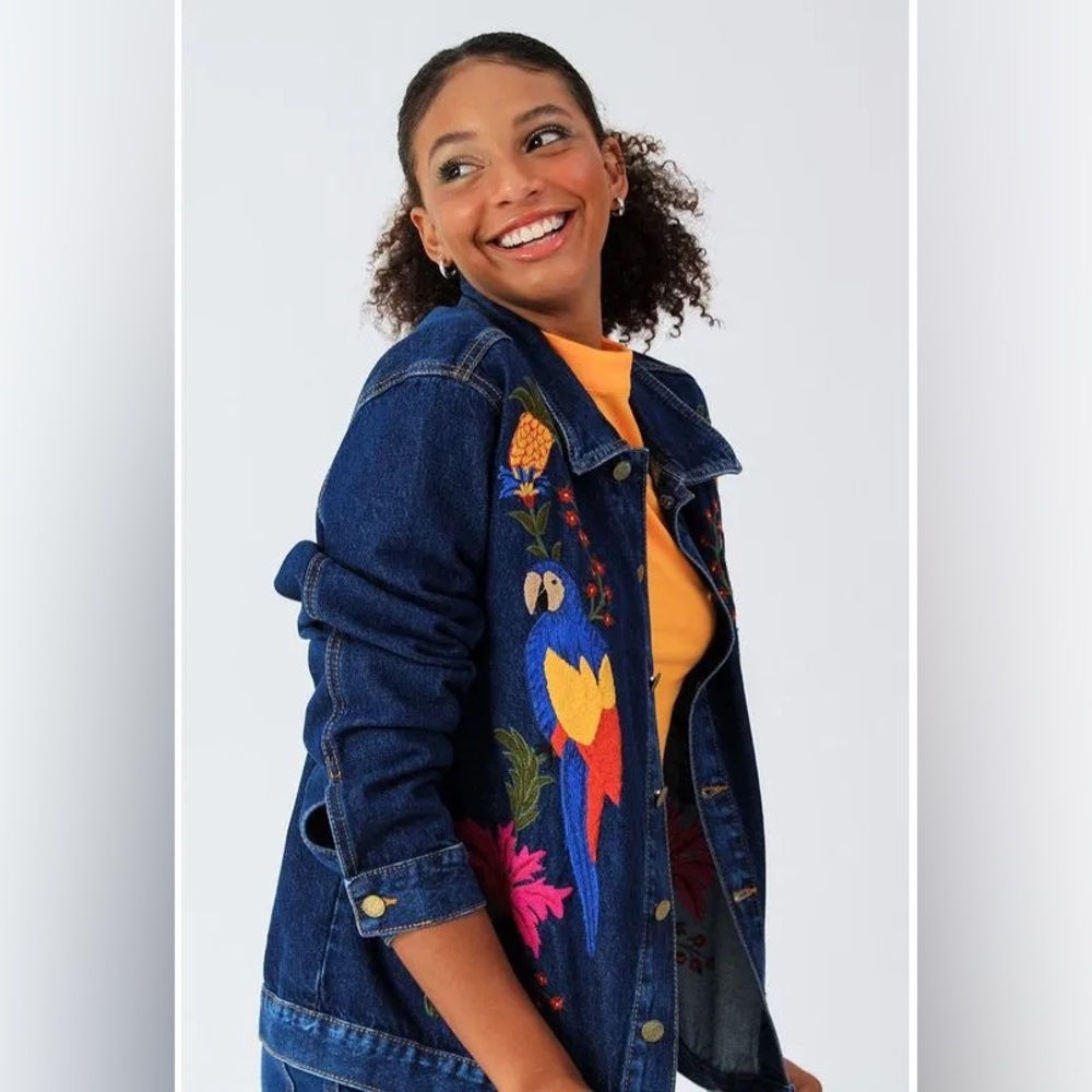FARM Rio - Embroidered Denim Jacket with Tropical Design - Picture 3 of 8
